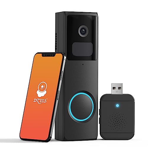 Dzees Doorbell Camera Wireless No Subscription, Smart Door Bell Cameras with Chime Ringer Battery Powered, SD/Cloud Storage, Anti Theft, AI Analysis, 2.4G WiFi Video Doorbell for Home Security