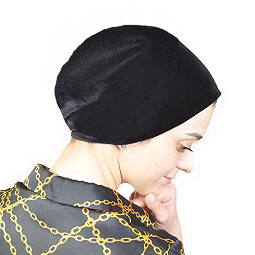 Silk Story Shifa Velvet Bonnet Handmade Turban Under Scarf Shawl Wrap Hijab Bonnet Chemo Wear Hair Loss Cover (Black)