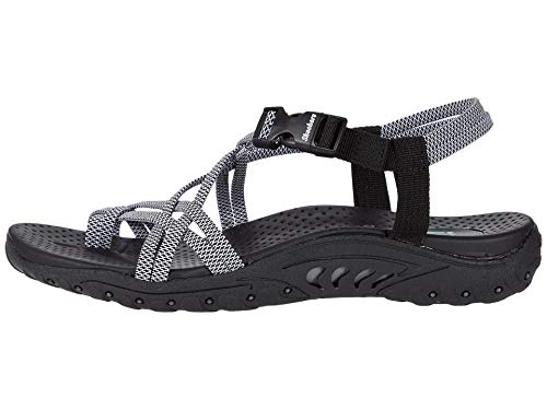 Skechers womens REGGAE - IRIE MON -Multi strap toe thong sandal, Black/White, 8