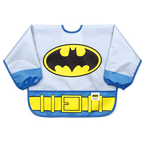Bumkins Sleeved Bib for Girl or Boy, Baby and Toddler for 6-24 Mos, Essential Must Have for Eating, Feeding, Baby Led Weaning Supplies, Long Sleeve Mess Saving Food Catcher, Batman DC Comics