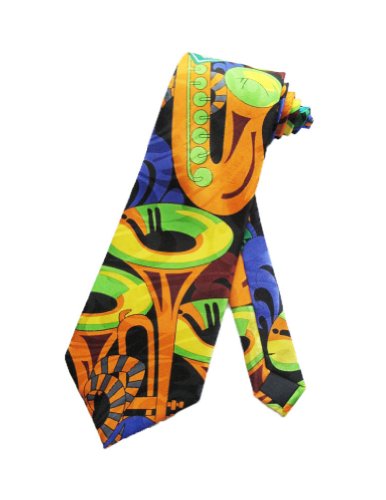 Steven Harris Mens Bourbon Street Jazz Music Necktie - Blue - One Size Neck Tie