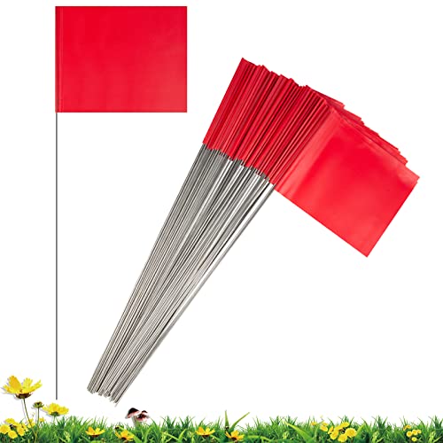 Marking Flags Marker Flags for Lawn 50 Pack, IKAYAS 4 * 5 * 15 Inch Red PVC Small Yard Flags Yard Marking Flags Lawn Flags, Garden Flags, Survey Flags, Yard Markers, Irrigation Flags, landscape flags