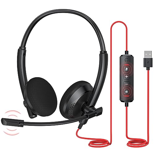 NUBWO HW03 USB Headset with Microphone for PC - Headphones with Microphone for Laptop, Mac, Computer, in-Line Control, Ideal Headset for Work, Office, Classroom, Call Center, Zoom, Skype
