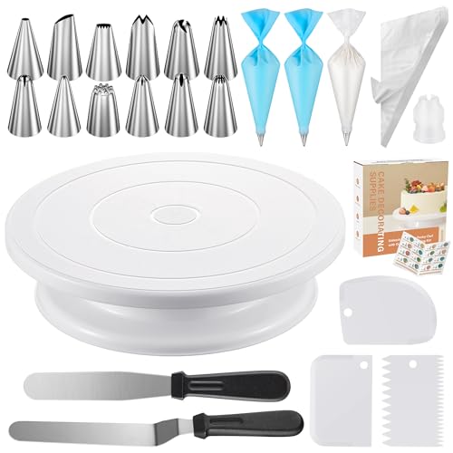 Kootek 71PCs Cake Decorating Supplies Kit with Cake Turntable, 12 Numbered Icing Piping Tips, 2 Spatulas, 3 Icing Comb Scraper, 50+2 Piping Bags, and 1 Coupler for Baking