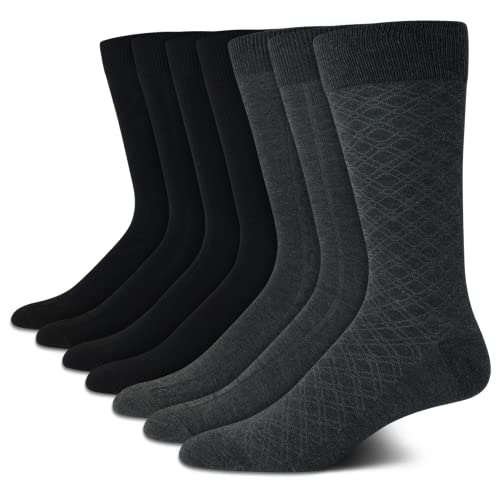 Van Heusen Men's Dress Socks - Lightweight Mid-Calf Crew Dress Socks (7 Packs), Size 6-12.5, Dark Grey Heather