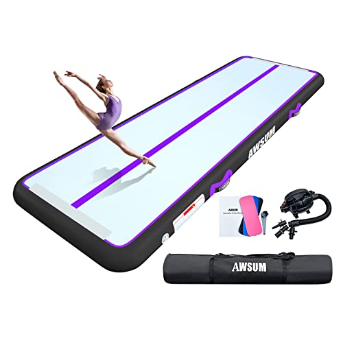 AWSUM Gymnastics Mat 10ft 13ft 16ft 20ft 23ft inflatable Tumble Track mats 4/8 inches Thick tumbling mat with Electric Pump for Home/Gym/Purple