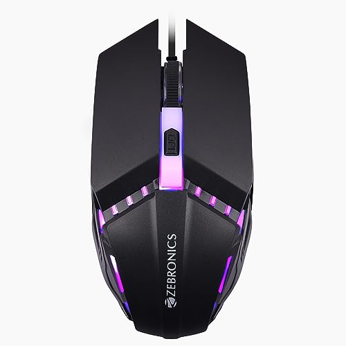 ZEBRONICS Newly Launched PHERO Wired Gaming Mouse with up to 1600 DPI, Rainbow LED Lights, DPI Switch, High Precision, Plug & Play, 4 Buttons