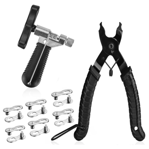 A AKRAF Bicycle Chain Repair Tool Kit with Bike Link Plier, Chain Breaker Splitter Tool, 6 Pairs Bicycle Missing Links, Bicycle Mechanic Tool Kit with Chain Master Link Remover and Connector