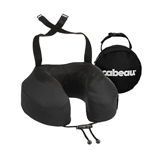 Cabeau Evolution S3 Travel Neck Pillow Memory Foam Neck Support, Adjustable Clasp, and Seat Strap Attachment - Comfort On-The-Go with Carrying Case for Airplane, Train, and Car (Jet Black)