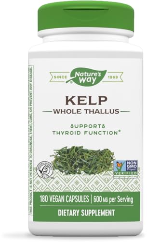 Nature's Way Kelp - Kelp Dietary Supplement - Supports Thyroid Function* - Iodine Supplement for Men & Women - Vegan & Non-GMO Project Verified - 180 Capsules