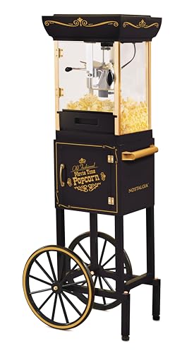 Nostalgia Popcorn Maker Machine - Professional Cart With 2.5 Oz Kettle Makes Up to 10 Cups - Vintage Popcorn Machine Movie Theater Style - Black