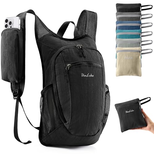 10L Small Hiking Backpack Travel Daypack Lightweight Packable Back Pack for Women Men(Black)