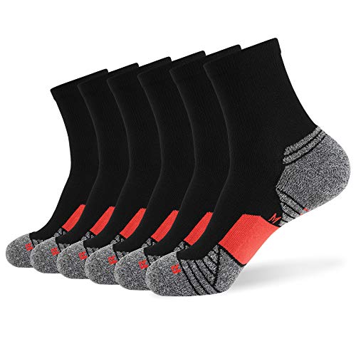 WANDER Men's Athletic Ankle Socks 6 Pairs Running Socks for Sport Low Cut Cycling Socks 6-9/10-12/12-14 (Black Red, Shoe Size: 10-12)