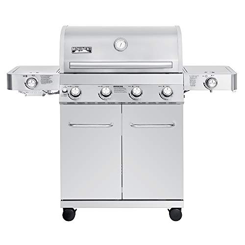 Monument Grills Larger 4-Burner Propane Gas Grills Stainless Steel Cabinet Style with Side & Side Sear Burners, Built in Thermometer, and LED Controls