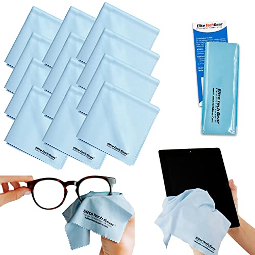 Elite Tech Gear Microfiber Cloth - 12-Pack, 12' x 12' Oversized cleaning cloths. Washable and Durable Microfiber Cleaning Cloth for Glasses, Lenses, Electronics and screens. High Tech Quality Material