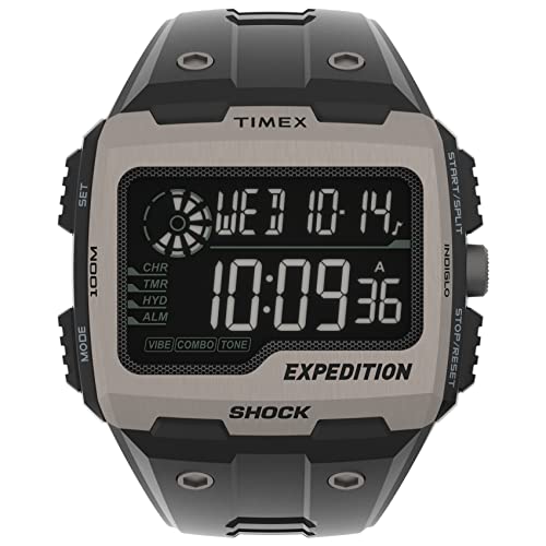 Timex Men's Expedition Grid Shock 50mm Quartz Resin Strap, Black, 16 Casual Watch (Model: TW4B24900VQ)