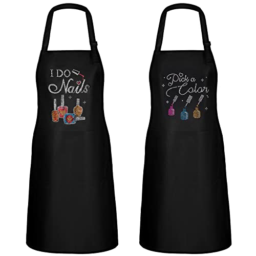 SATINIOR Christmas I Do Nails Nail Tech Cosmetology Apron with Colorful Rhinestone 2 Pieces Waterproof Nail Apron (Hot Drilling Pattern)