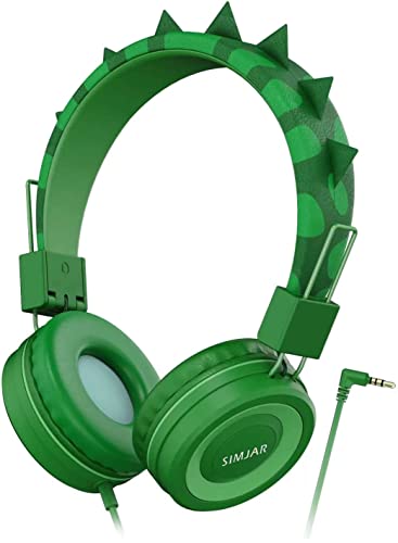 SIMJAR Dinosaur Kids Headphones with Microphone for School, Volume Limiter 85/94dB, Over-Ear Girls Boys Headphones for Kids with Foldable Wired Headphones for iPad/Travel/Tablet