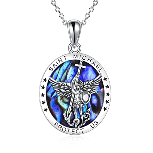 YFN Saint Michael Medal Necklace St Michael Necklace Jewelry for Men Women Boys, 925 Sterling Silver Archangel Michael Pendant Catholic Medallions Jewelry