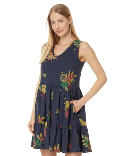 Toad&Co Marley Tiered Sleeveless Dress, True Navy Lg Floral Print, Medium