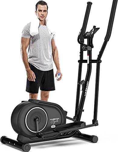 HASIMAN Elliptical Exercise Machine, Elliptical Machine for Home Use, Adjustable Magnetic Elliptical with Pulse Rate Grips and LCD Monitor, 350LB Weight Capacity (Coal Black)