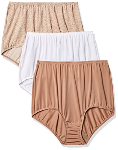 Olga Women's Without A Stitch 3 Pack Brief, Toasted Almond/White/Toasted Almond Botanical Ditsy, XXL