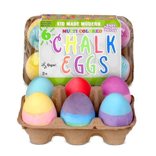 Kid Made Modern Sidewalk Chalk Set for Kids - Washable, Colored Egg Chalk with 3 Layer for Outdoor Play and Chalkboard Art - Ages 3+ (6 Pieces, Multicolor)