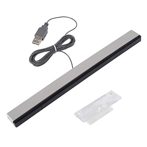 Aokin USB Sensor Bar for Wii, Replacement USB Wired Infrared Ray Sensor Bar for Nintendo Wii, Wii U, Includes Clear Stand, Silver/Black