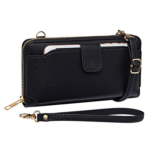 Womens Wristlet Wallet Crossbody Bag Cellphone Purse Handbag RFID Card Slots 2 Strap Wrist, Black, 8.3*4.3*1.4