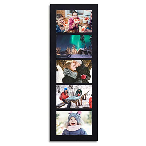 Adeco Decorative Wood Wall Hanging Picture Frame, 4 by 6-Inch, Black, 5-Divided Opening