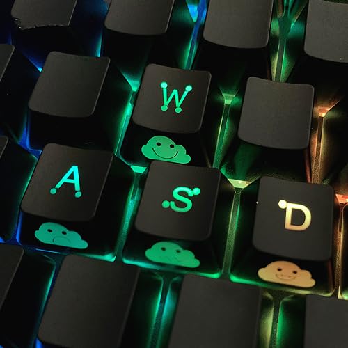 Replacement WASD Keycaps UV Coating Backlit Double Shot Cute Keycap OEM Profile for All Cherry MX Gaming Mechanical Keyboard (4 Keys WASD)