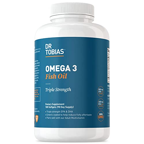 Dr. Tobias Omega 3 Fish Oil, 2000mg Triple Strength Omega 3 Supplement with 800mg EPA 600mg DHA Per Serving, Fish Oil Omega 3 Supplements for Heart, Brain & Immune Support, 180 Softgels, 90 Servings