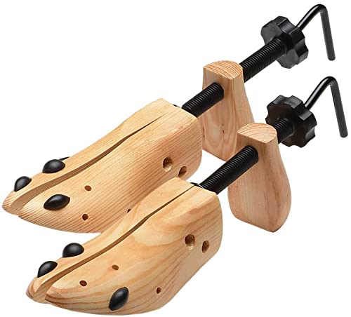 2Pcs Two Way Wooden Shoe Stretcher Adjustable Shoes Widener Professional Shoes Expander One Pair for Men or Women Shoes Boots Size US 6.5-9.5 (M), Brown (DAOBO-3)