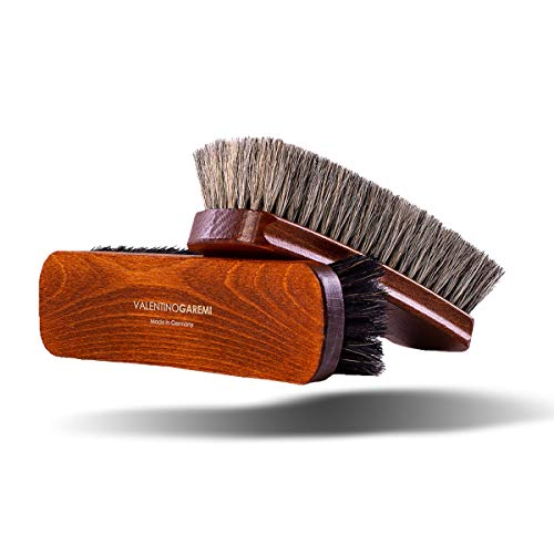 Valentino Garemi Shoe Polishing Brush Set - Extra Large 8 Inches Long Luxury Shining Brushes - Genuine Horsehair bristles Manufactured in Germany