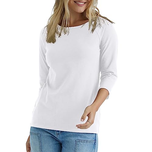 Hanes Women's Stretch Cotton Raglan Sleeve Tee, White, Small