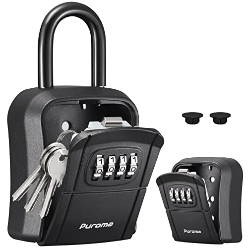 Puroma Key Lock Box, Portable Combination Lockbox Wall-Mounted Key Storage Box for House Keys, Resettable Code Safe Security Lock Box for Home, Office, Apartment Spare Key Storage (1 Pack, Pure Black)