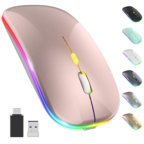 【Upgrade】 LED Wireless Mouse, Slim Silent Mouse 2.4G Portable Mobile Optical Office Mouse with USB & Type-c Receiver, 3 Adjustable DPI Levels for Notebook, PC, Laptop, Computer, MacBook (Rose Gold)