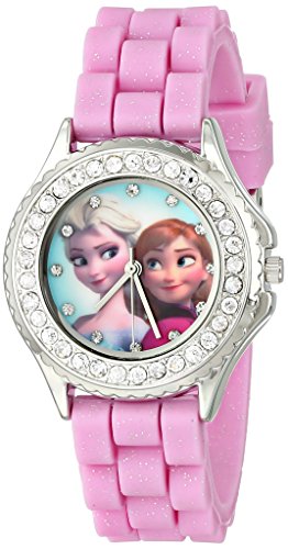 Disney Kids' FZN3554 Frozen Anna and Elsa Rhinestone-Accented Watch with Glittered Pink Band