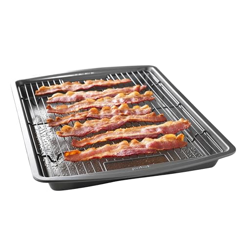 GoodCook 15” x 10.5” Nonstick Carbon Steel Baking Pan & Raised Wire Rack – Pizza Crisper, Crispy Bacon, Multipurpose Cooking Sheet Pan, Cooling Rack, Kitchen Cookware Set, Dishwasher Safe