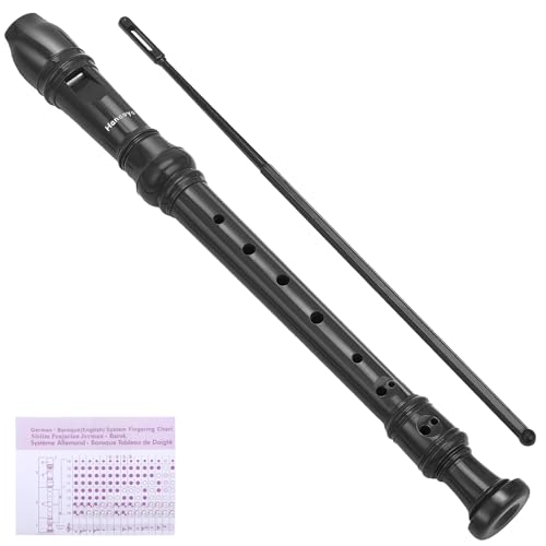 Hanaoyo Soprano Recorder Instrument German Style C Key 8 Holes, Recorder Instrument for Beginners School Student with Cleaning Rod, Fingering Chart (Black)