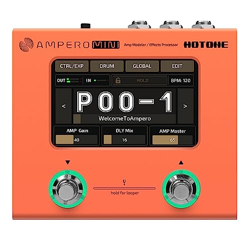 Hotone Ampero Mini MP-50 Guitar Bass Amp Modeling IR Cabinets Simulation Multi Language Multi-Effects with Expression Pedal Stereo OTG USB Audio Interface (ORANGE)