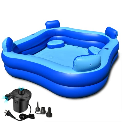 Rukala Inflatable Pool with Seats and Headrests 8' x 8' - Electric Pump Included - Extra Durable