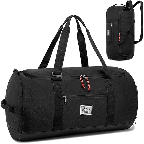 Lyweem Sports Gym Bag Men - Large 60L Travel Duffle Bag with Shoe Compartment Women, Weekender Backpack, Overnight Duffel Bag, Black