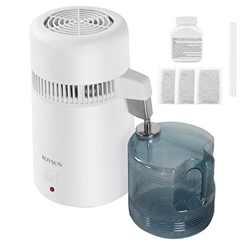 ROVSUN 【Upgraded】1.1 Gallon/4L Water Distiller Countertop Distilled Water Machine with Flame-retardant Material, BPA-Free Container & Stainless Steel Interior, 750W Distilled Water Maker Purifier