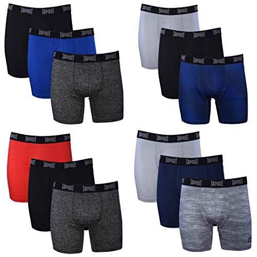 TAPOUT Mens Performance Boxer Briefs - 12-Pack Athletic Fit Breathable Tagless Underwear S-5XL Regular or Plus Size Assorted