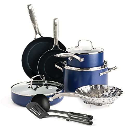 Blue Diamond Cookware Diamond Infused Ceramic Nonstick, 11 Piece Cookware Pots and Pans Set, PFAS-Free, Dishwasher Safe, Oven Safe