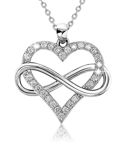 Jes & Jani Infinity Heart Necklace for Women, Love Heart Pendant with Cubic Zirconia and Infinity Necklace, 925 Sterling Silver Heart Necklace for Girlfriend