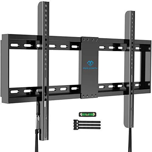 PERLESMITH Fixed TV Wall Mount Bracket Low Profile for 32-82 inch LED, LCD, and OLED Flat Screen TVs - Fits 16”- 24” Wood Studs, Fixed TV Mount with VESA 600 x 400mm Holds up to132lbs (PSLLK1), Black