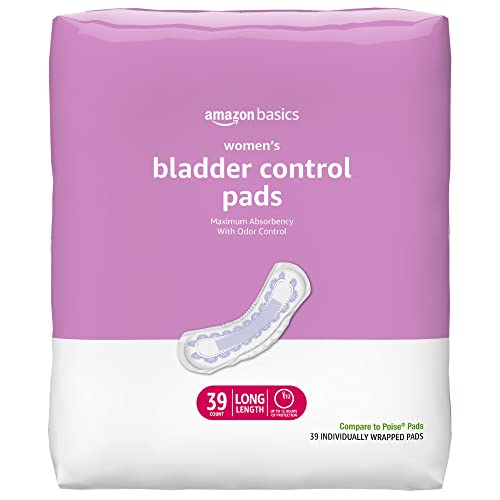Amazon Basics Incontinence, Bladder Control & Postpartum Pads for Women, Maximum Absorbency, Long Length, Unscented, 39 Count (Pack of 1), (Previously Solimo)