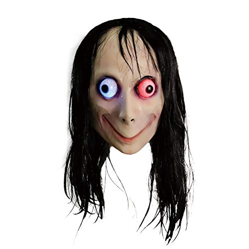 MOLEZU MOMO Mask for Adult Horror Devil Mask with Long Hair, Scary Costume Halloween Creepy Cosplay Party Decoration Prop